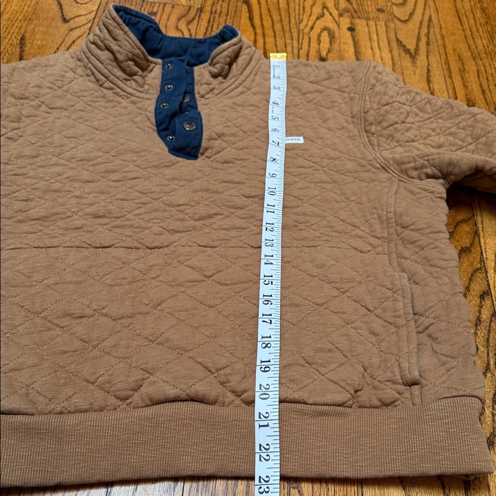 Frank & Oak sz L Tan Quilted 1/4 snap sweatshirt contrast retro Farm Chore - Picture 7 of 13